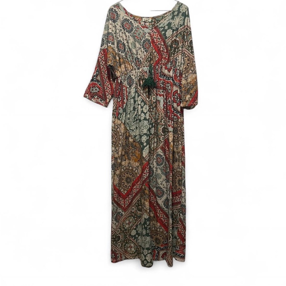One World Multicolor Patchwork Boho Maxi Dress - image 2